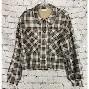 Hailey‎ &Co NWOT Pink Blue Black Plaid Slightly Cropped M Plaid Shacket Jacket